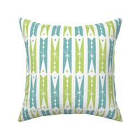 Hang On Clothespins Circus Style - Teal and Green on White