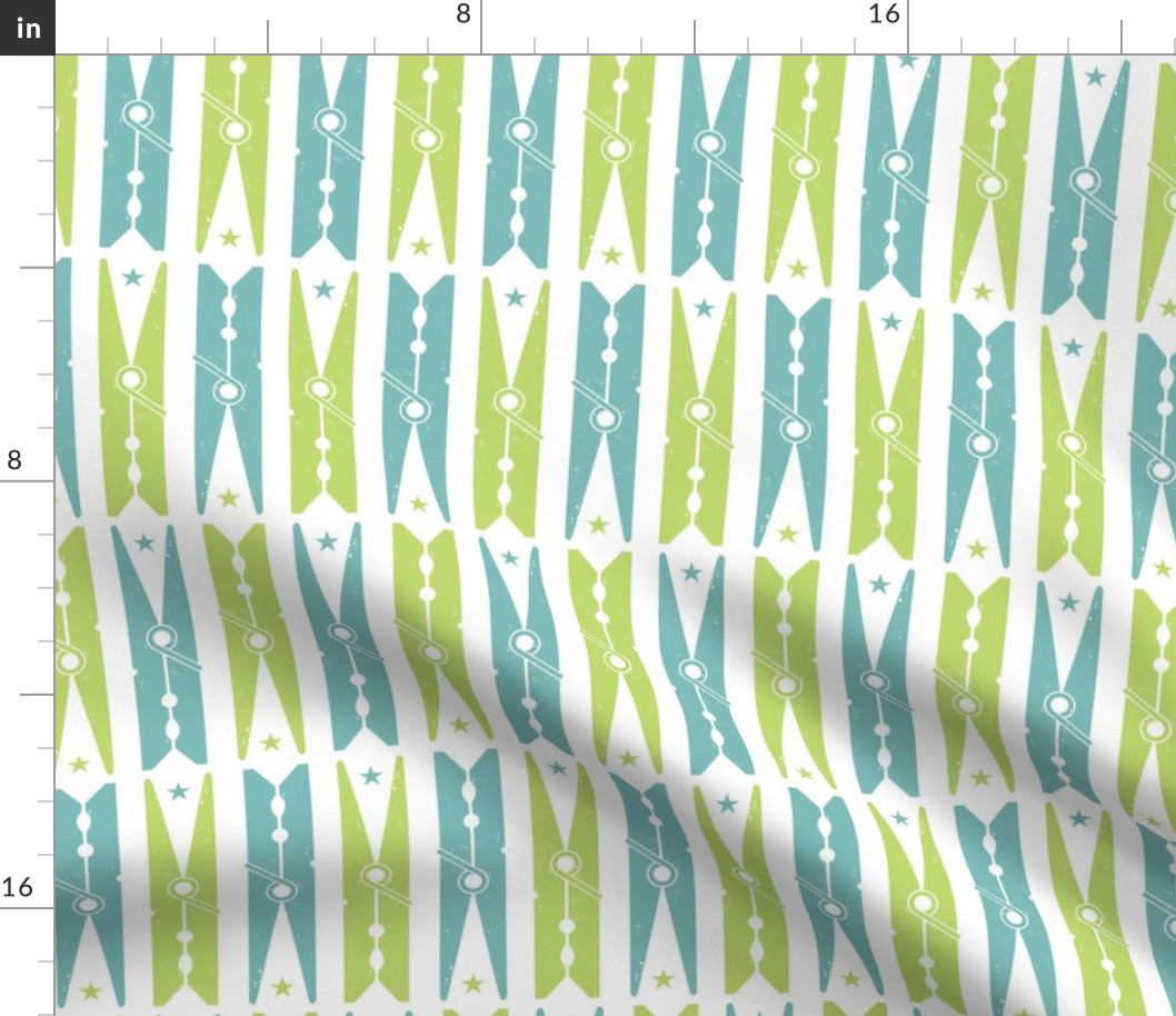 Hang On Clothespins Circus Style - Teal and Green on White