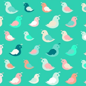 Mint Teal & Pink Birds LARGE