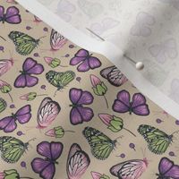 flying butterflies in violet and green | tiny