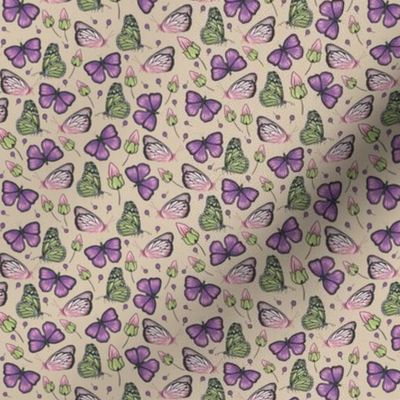 flying butterflies in violet and green | tiny