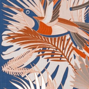 Paradise Birds - Vintage Blue and Terracotta / Large