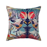 Paradise Birds - Colorful Jungle on Blue / Large