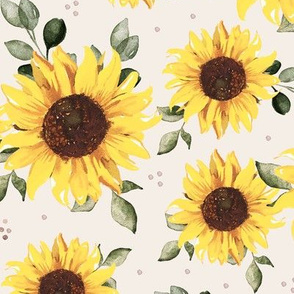 ( Large ) Sunflowers, leaves, watercolor sunflower