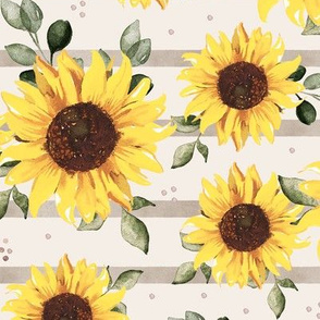( LARGE ) Sunflowers, leaves, watercolor sunflower - stripe 