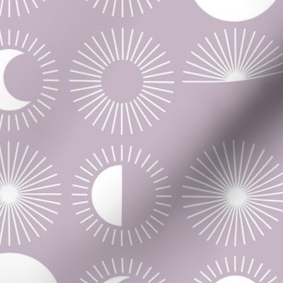 Sunrise sunshine and moon phase designs happy day design lilac purple white JUMBO rows