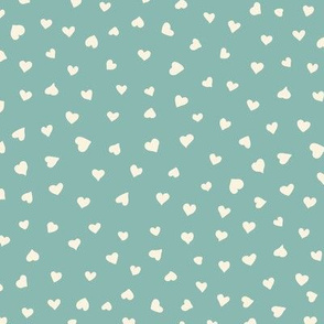 Little Hearts in beige on blue