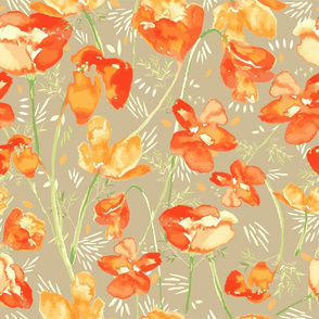 Orange watercolor wildflowers