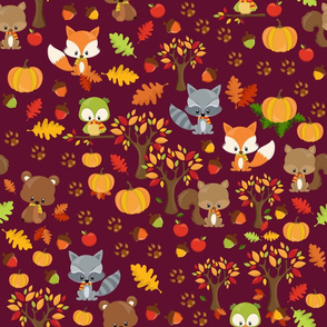 Autumn Animals On Cranberry