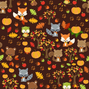 Autumn Animals On Brown
