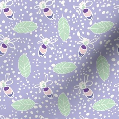 Bees & Leaves - Pink, Purple and Green