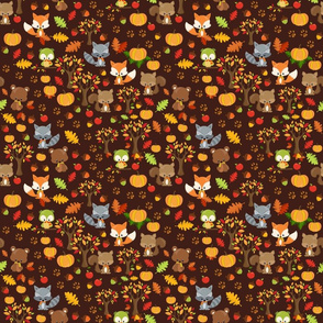 Autumn Animals On Brown Small