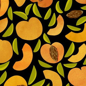 APRICOTS black background_orange and black_ (large scale)_for dining and tea towel.