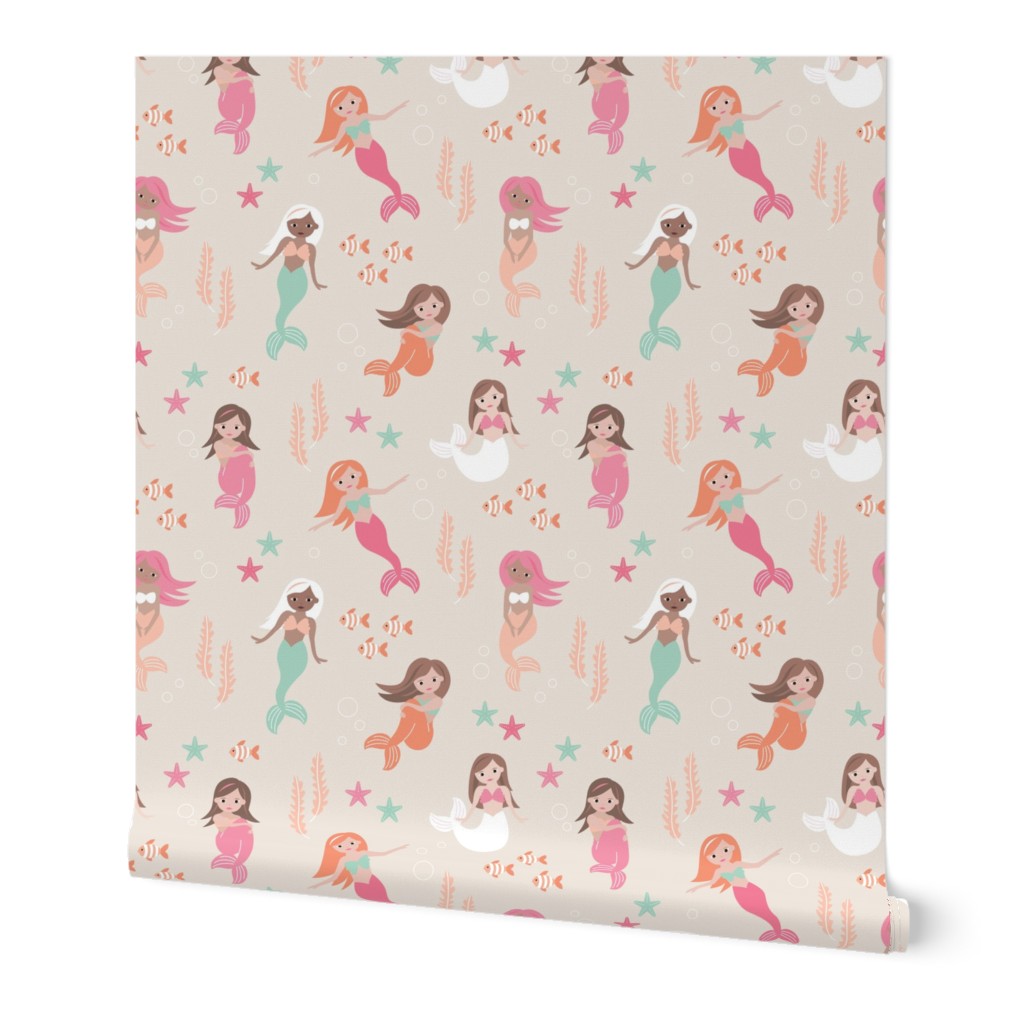 Sweet sea lovers mermaids fish and coral kids design blush mint pink peach 