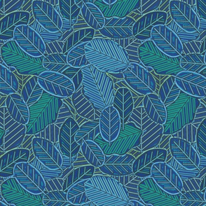 Painted Linocut leaves, Navy blue, 12 inch