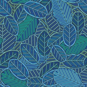 Painted Linocut leaves, Navy blue, 18 inch