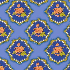 Peony Fabric Ants Blue Green Coral