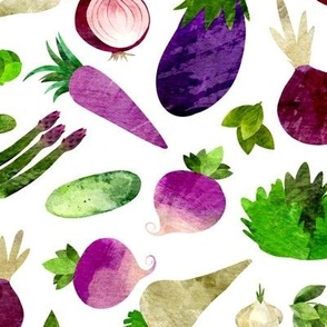 Rainbow watercolor veggies and herbs