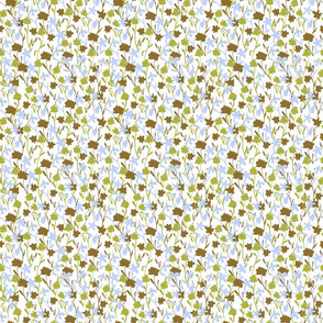 Shadow Floral Field Blue Green Olive