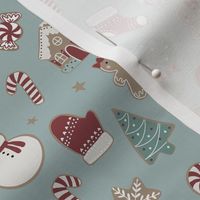 SMALL Christmas cookies fabric - snowman, Santa, cookie, gingerbread