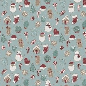 tinY Christmas cookies fabric - snowman, Santa, cookie, gingerbread