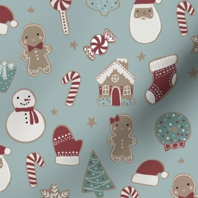 Christmas cookies fabric - snowman, Santa, cookie, gingerbread