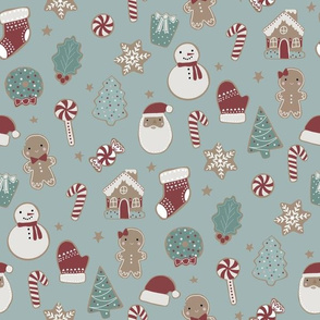 Christmas cookies fabric - snowman, Santa, cookie, gingerbread