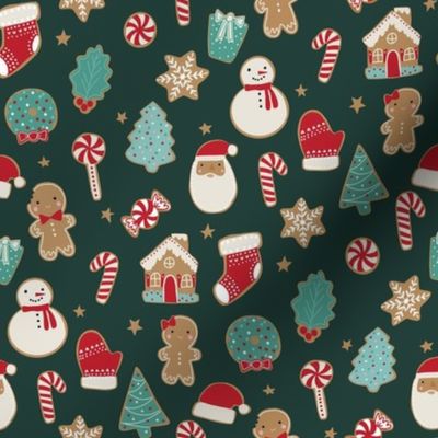 SMALL Christmas cookies fabric - snowman, Santa, cookie, gingerbread