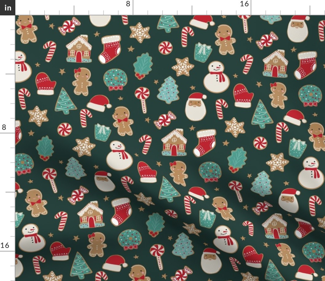 Christmas cookies fabric - snowman, Santa, cookie, gingerbread