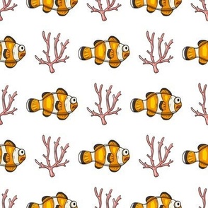 Summer sea clownfish and coral cartoon design