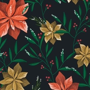 Floral Gold & Red Christmas pattern 