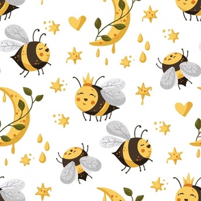 Honey bee and star and moon, cute kids design