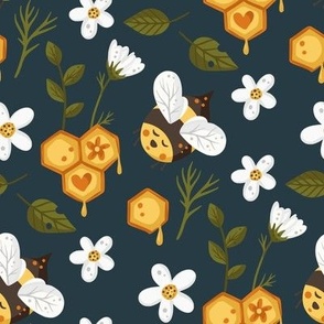 Honey bee and daisy flower, cute kids design