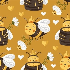 Honey bee and daisy flower, cute kids design