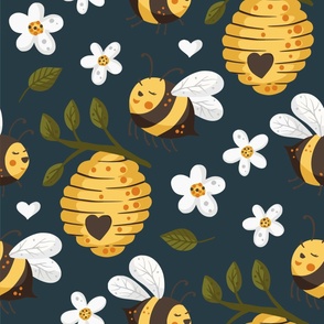 Honey bee and daisy flower, cute kids design