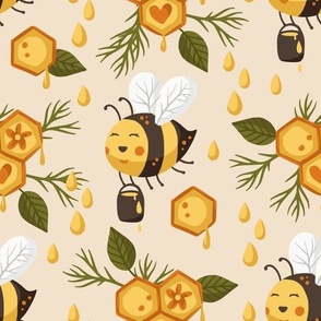 Cute bee and honey comb, cute kids design
