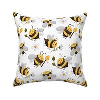 Honey bee and daisy flower, cute kids design