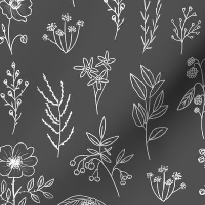 Patagonian Wildflowers Pattern - Charcoal Gray
