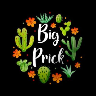 6" Circle Panel Big Prick Sarcastic Cactus on Black for Embroidery Hoop Projects Quilt Squares 