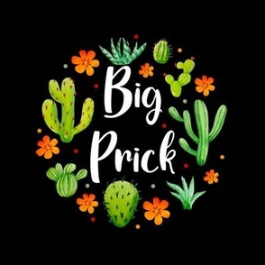 6" Circle Panel Big Prick Sarcastic Cactus on Black for Embroidery Hoop Projects Quilt Squares 