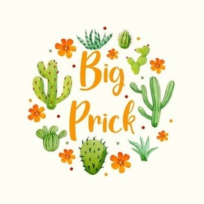 6" Circle Panel Big Prick Sarcastic Cactus on Ivory for Embroidery Hoop Projects Quilt Squares