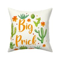 18x18 Panel Big Prick Sarcastic Cactus on Ivory for DIY Throw Pillow Cushion Cover or Tote Bag