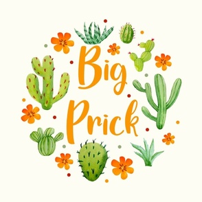 18x18 Panel Big Prick Sarcastic Cactus on Ivory for DIY Throw Pillow Cushion Cover or Tote Bag