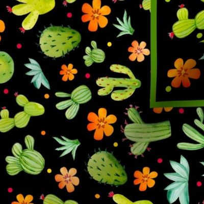 Large 27x18 Panel Little Prick Sarcastic Cactus on Black for Wall Hanging or Tea Towel