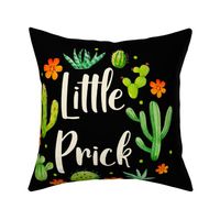 18x18 Panel Little Prick Sarcastic Cactus on Black for DIY Throw Pillow Cushion Cover or Tote Bag