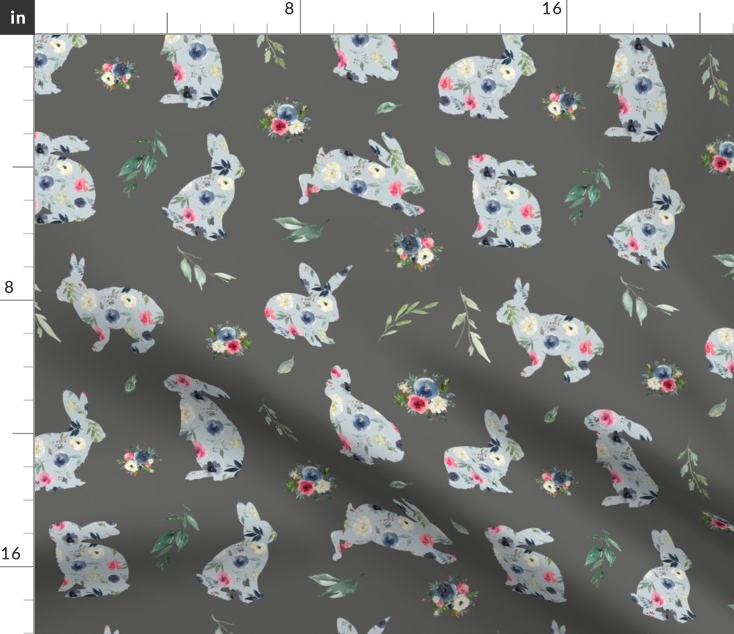 floral bunny blue grey bg