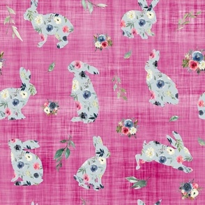 floral bunny blue pink linen
