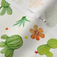 Large 27x18 Panel Little Prick Cactus and Orange Flowers on Ivory for Wall Hanging or Tea Towel