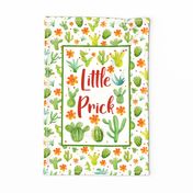 Large 27x18 Panel Little Prick Cactus and Orange Flowers on Ivory for Wall Hanging or Tea Towel