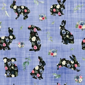 black floral bunny blue linen